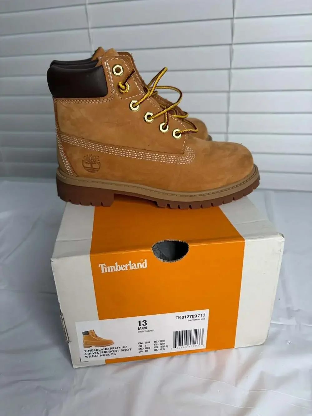 Timberland Premium 6-Inch Waterproof Wheat Nubuck Boots Youth Size 13